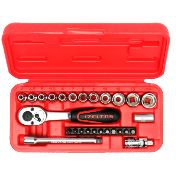 İzeltaş 1/4″ Altı Köşe Lokma Anahtar ve Bits Set (27 parça, mm) İzeltaş 1/4″ Altı Köşe Lokma Anahtar ve Bits Set (27 parça, mm)