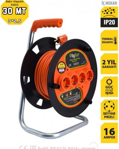 Bylion Makaralı Uzatma Kablosu 30 M 3x2,5 mm Ttr Kablo